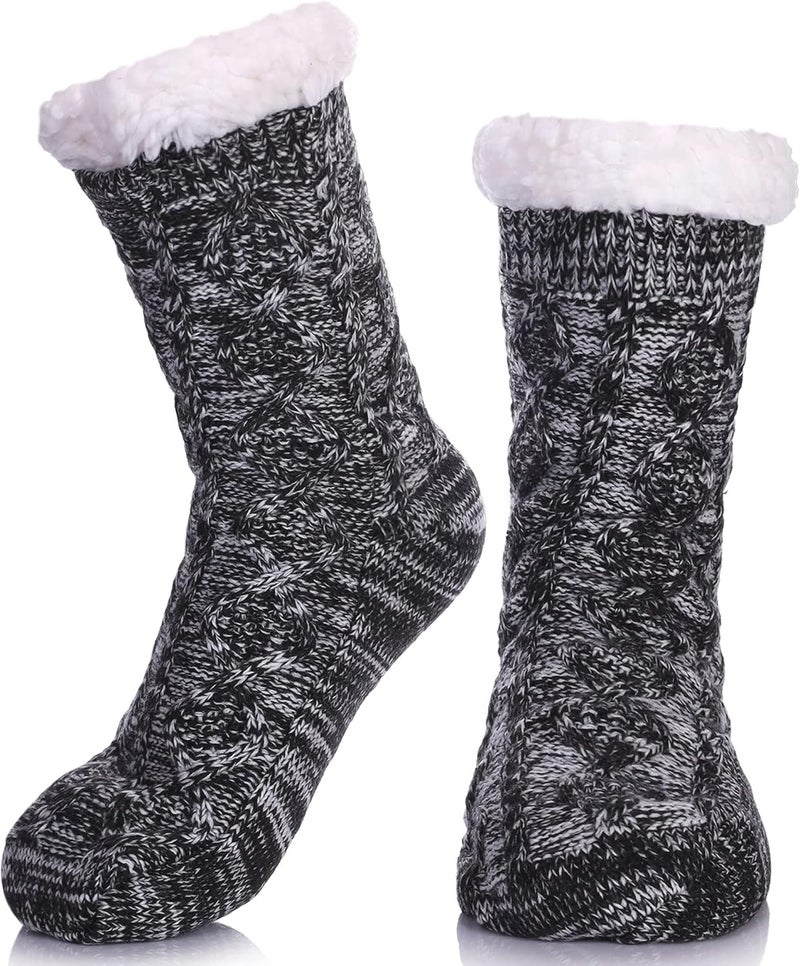 LINEMIN Womens Slipper Socks Winter Warm Fleece Lined Socks Cozy Soft Thick Fuzzy Non Slip Indoor Christmas Socks - Image 1